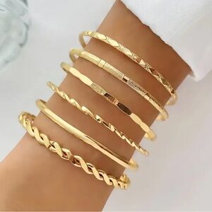 6 Pcs Set Of Delicate Rhombus Twist Glossy Stacking Bracelet